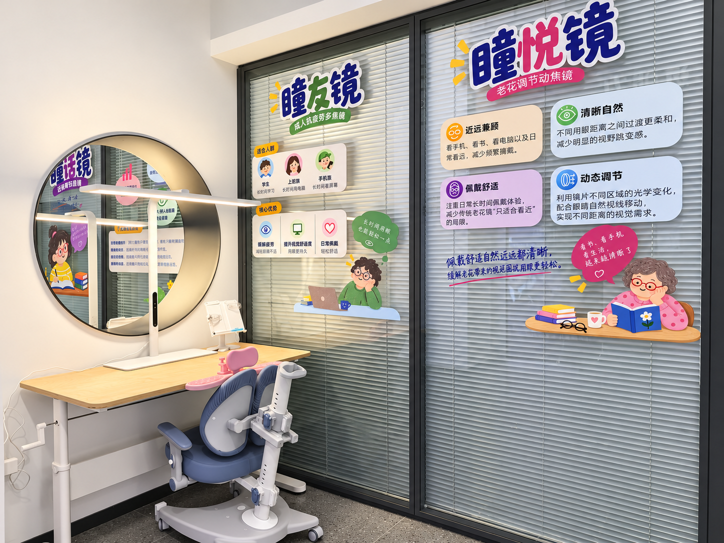 成人与老花镜体验区